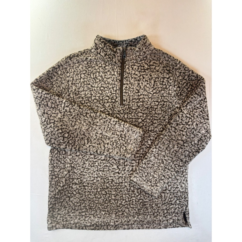 Horn Legend Mens Large Grey Black Sherpa Fleece Quarter Zip Pullover Sweater
